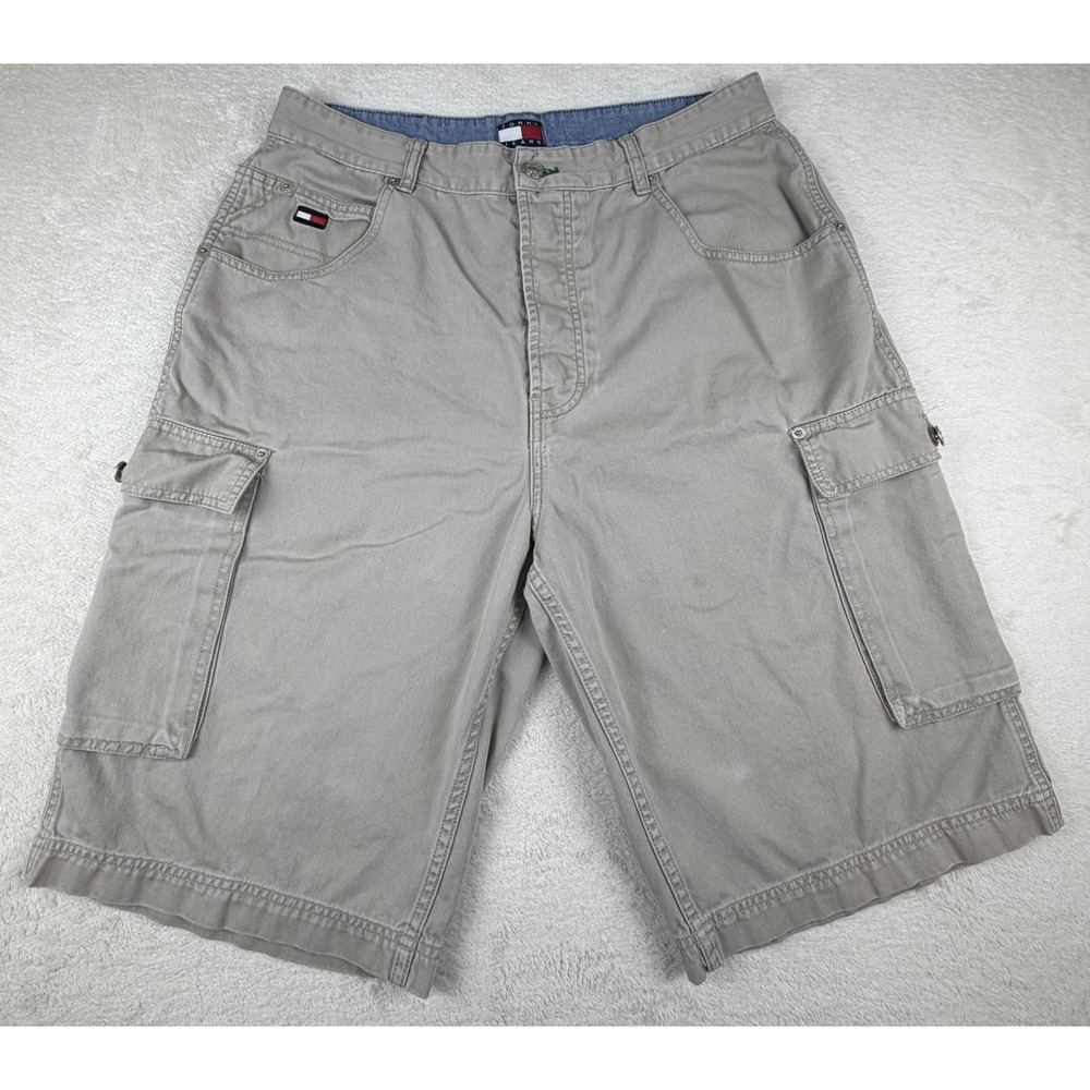Vintage Tommy Hilfiger Jeans Cargo Shorts Men's 36 Khaki Y2K 90s Button Fly